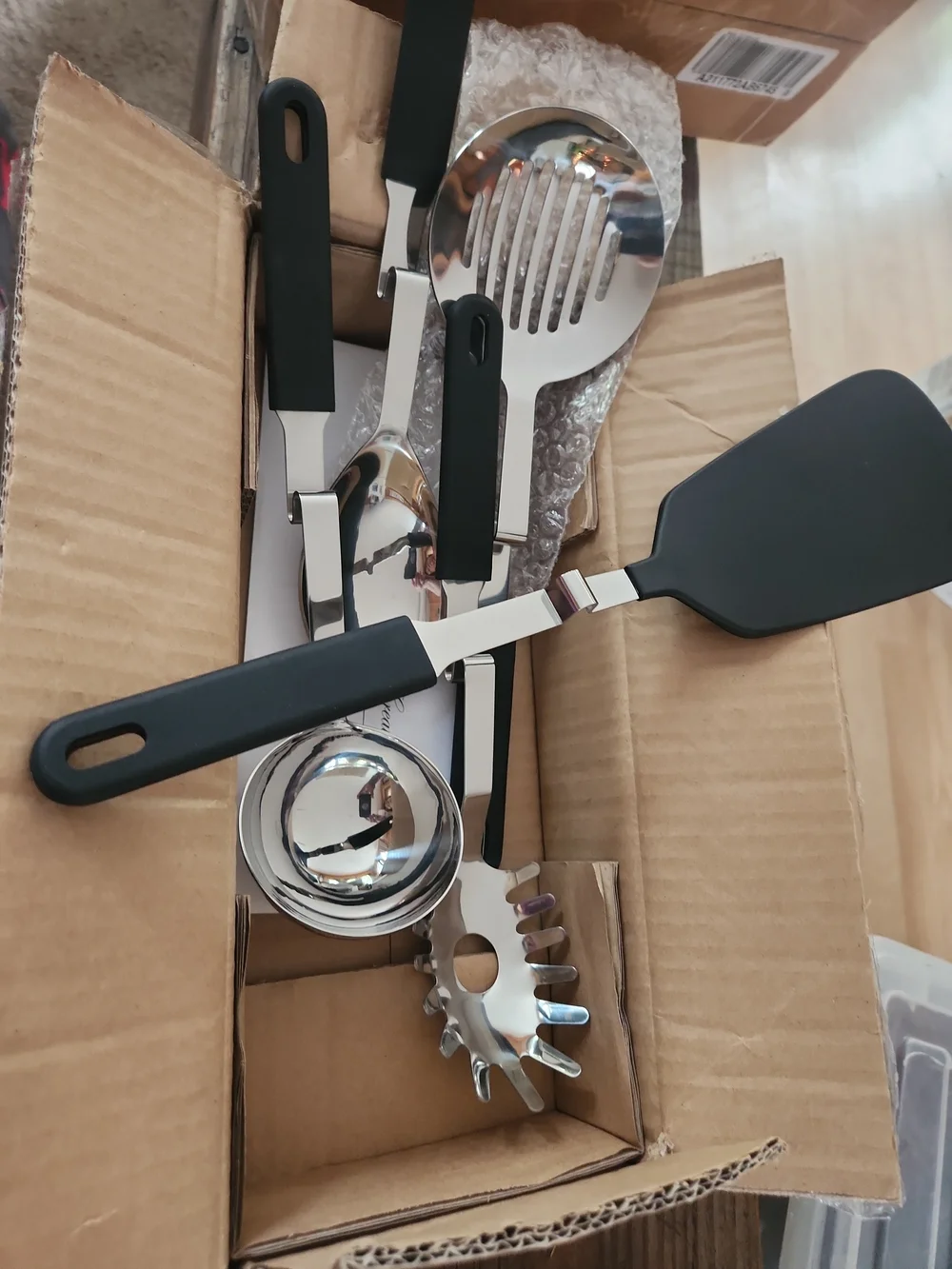 Stainless Steel QVC Lot Of 6 Spatula,Serving Spoon Black Handle - Home Accents
